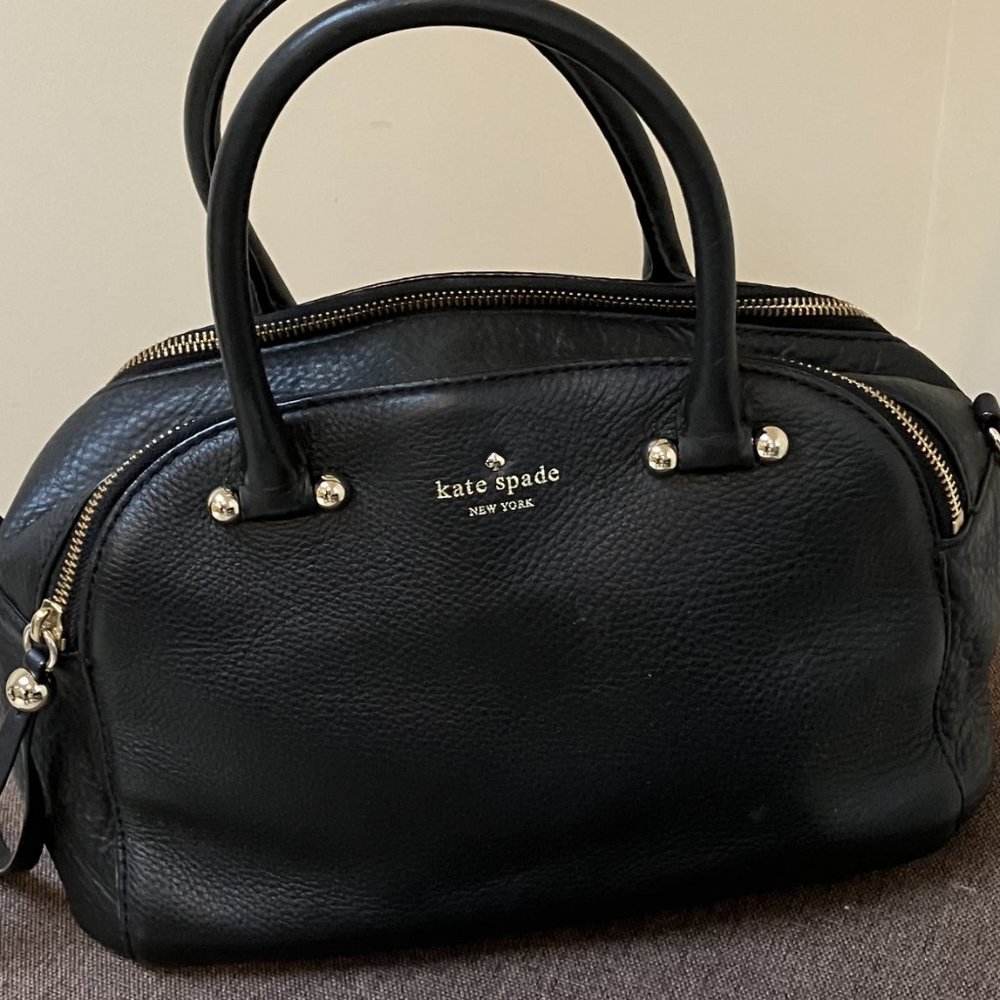 Kate Spade Black Purse Satchel Handbag Pebbled Leather Double Zipper